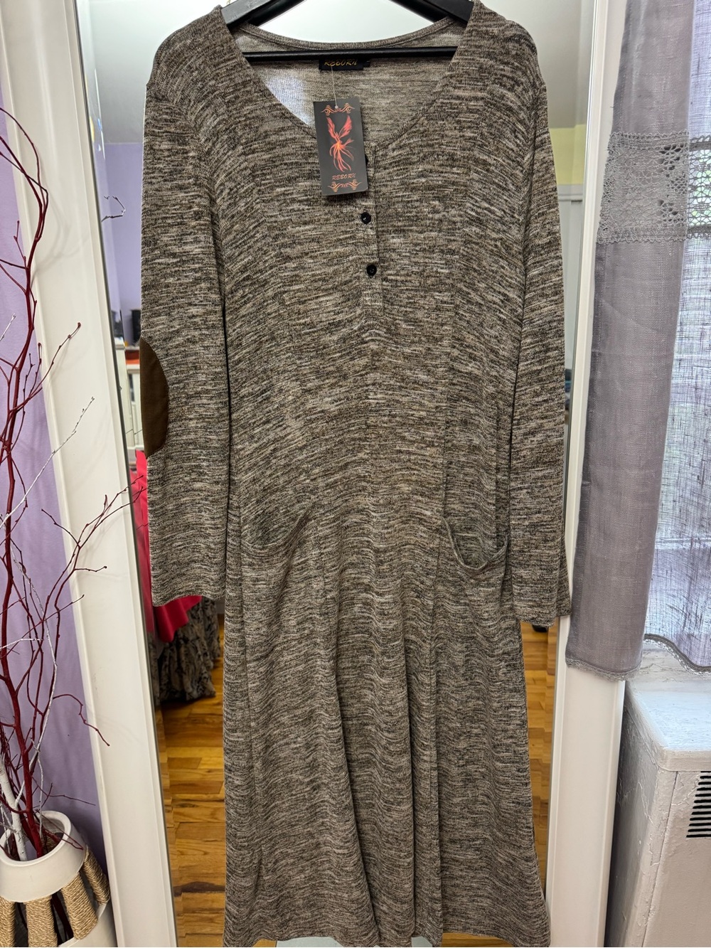 Reborn Heather Gray Long-Sleeve Knit Dress